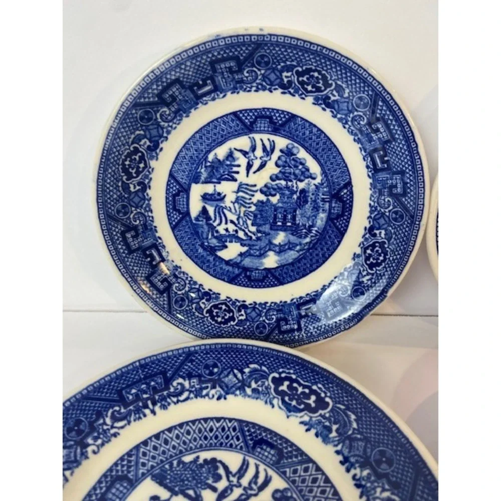 9 Willow Ware Blue Willow Saucers MIXED MAKERS Transferware Underglaze 6 Inch